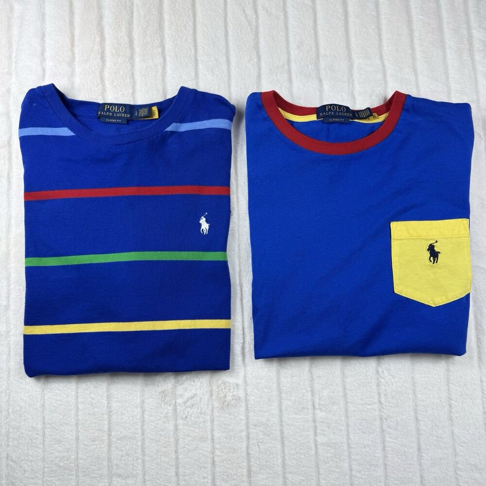 Lot of 2 Polo Ralph Lauren Classic T-Shirt Men's L Stripe Color Block Y2K Preppy